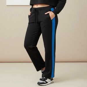 Lauren Active Ralph Lauren XS Black Track Pants Blue Side Stripe Athletic